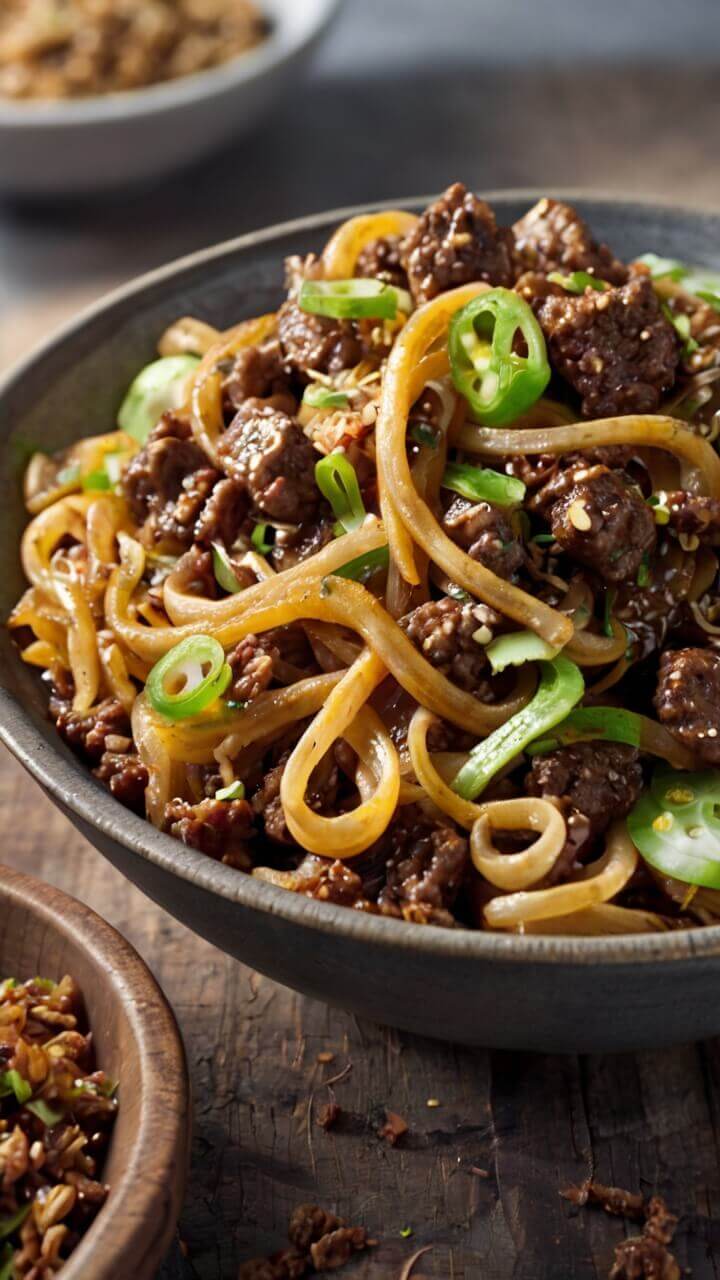 Mongolian Ground Beef Noodles