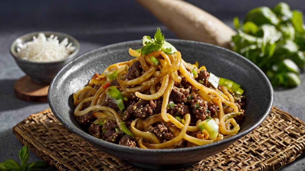 Mongolian Ground Beef Noodles Recipe