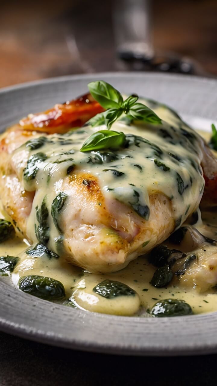 Mozzarella Chicken in Basil Cream Sauce
