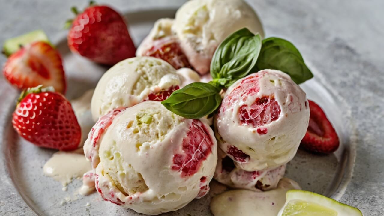 Roasted Strawberries and Lime Basil Ice Cream Recipe