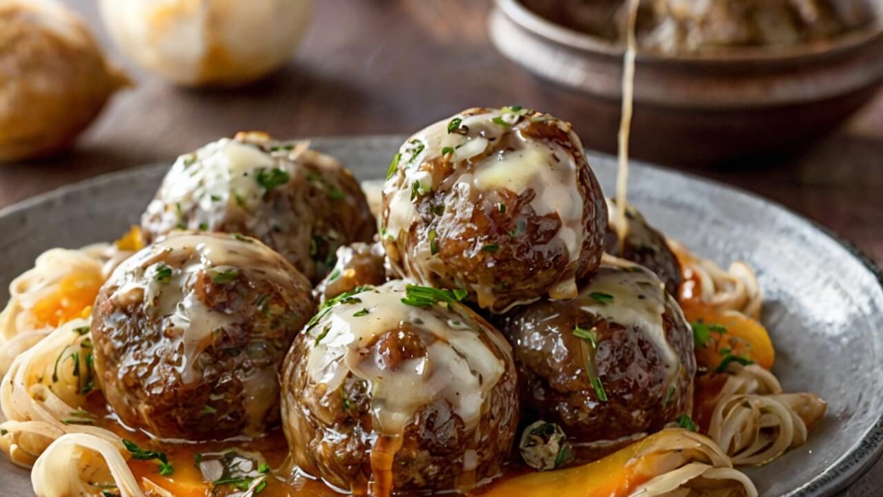 French Onion Meatballs with Savory Onion Sauce