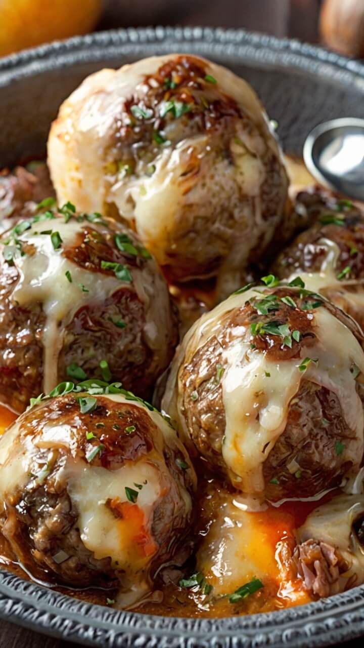 French Onion Meatballs with Savory Onion Sauce