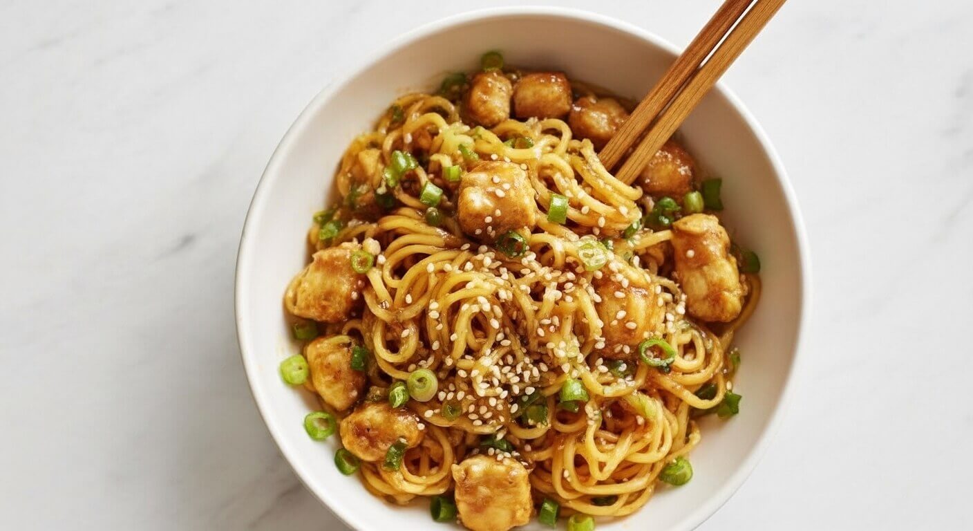 Sticky Garlic Chicken Noodles Recipe